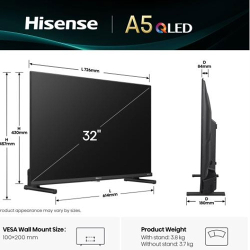 Смарт Телевизор Hisense A5Q 32' QLED 4K, 1000000000053258 02 