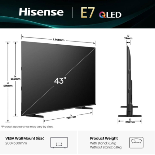 Смарт Телевизор Hisense E7Q 43' QLED 4K, 1000000000053255 02 