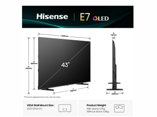 Смар телевизор Hisense 43' E7Q 4K Ultra HD 3840x2160, 2006942351418407 02 