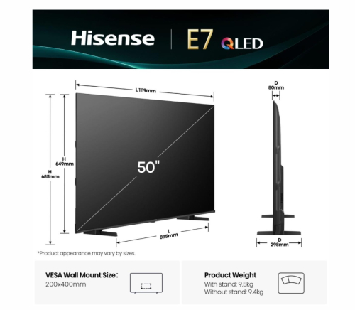 Смарт телевизор Hisense 50' E7Q 4K Ultra HD 3840x2160, 2006942351418636 02 