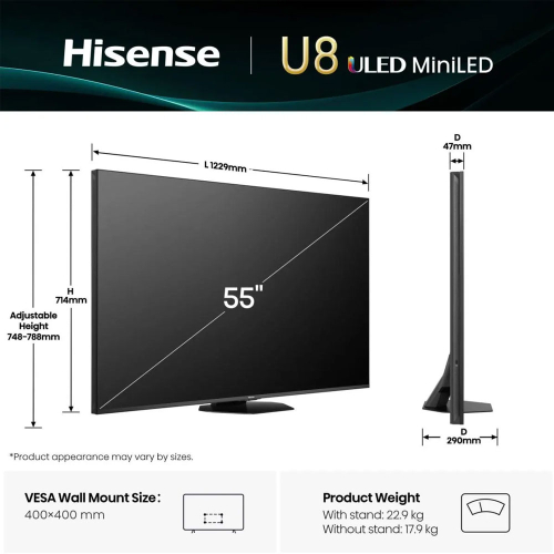 Смарт Телевизор Hisense U8Q 55' QNED 4K, 1000000000053252 02 