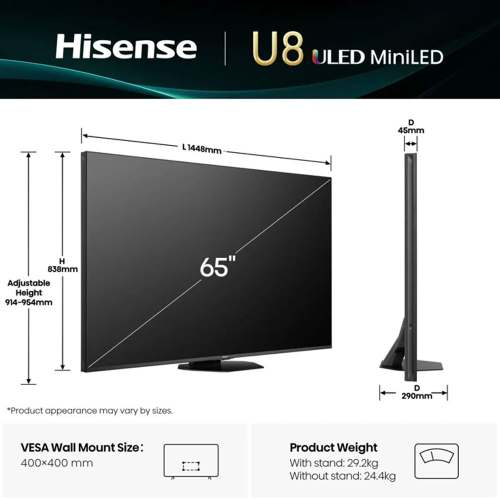 Смарт Телевизор Hisense U8Q 65' QNED 4K, 1000000000053251 02 
