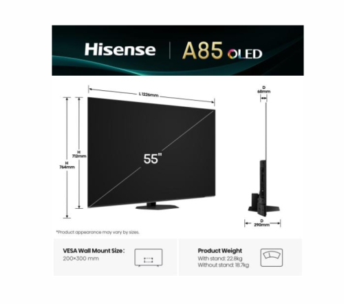 Hisense 55A85Q Smart TV 55' OLED 3840x2160, 2006942351422770 02 