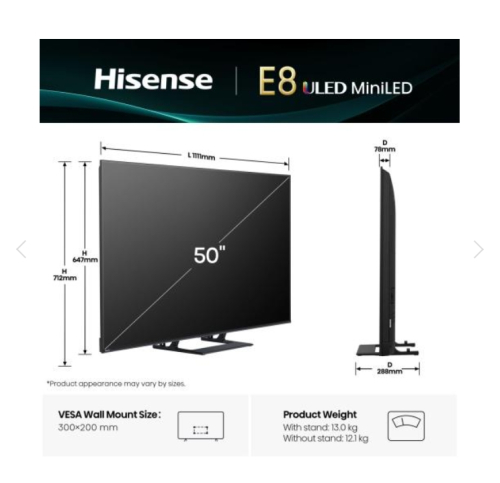 Hisense 50E8Q Smart TV, 50' ULED 3840x2160, 2006942351423333 02 