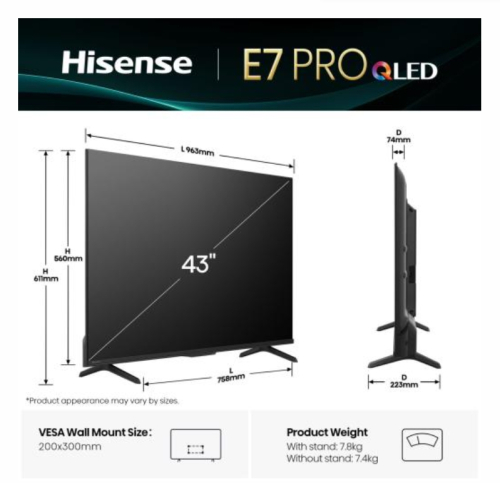 Hisense 43' E7Q Pro 4K Ultra HD Smart TV 3840x2160, 2006942351424330 02 