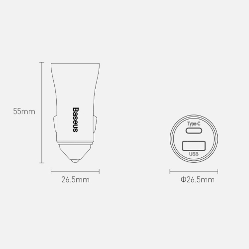 Зарядно за кола Baseus Golden Contactor Pro с USB-C и USB-А изхода, тъмносив, 2006953156201934 09  — OK Office Зарядно за кола Baseus Golden Contactor Pro с USB-C и USB-А изхода, тъмносив, 2006953156201934 09