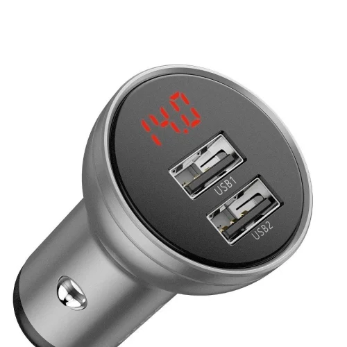 Baseus CCBX-0S car charger with 2xUSB-A output and display - silver, 2006953156215382