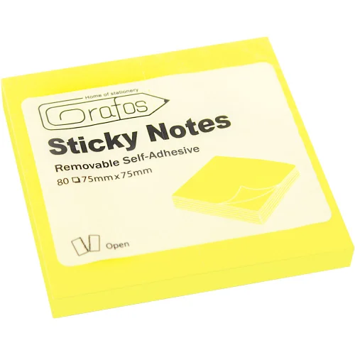 Sticky notes 75/75 yellow neon 80sheets, 1000000000004916