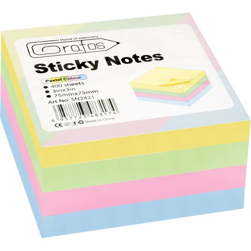Sticky notes  75/75 mix pastel 400sheets, 1000000000004911