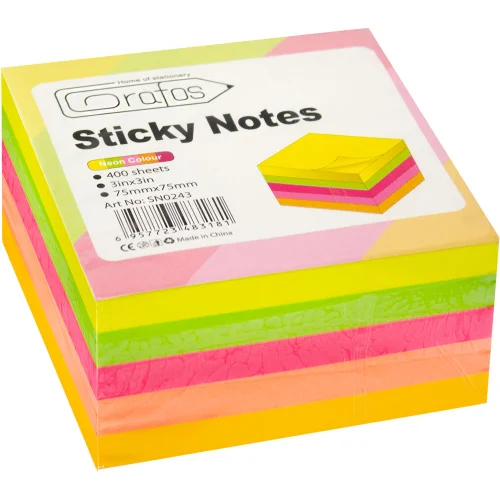 Sticky notes  75/75 mix neon 400 sheets, 1000000000004254