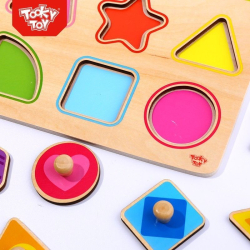 Дървен пъзел с дръжки Tooky Toy Цветове и форми, 1+ години
