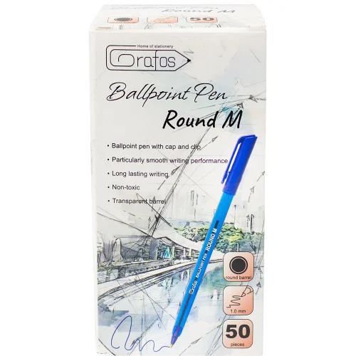 Химикалка Grafos Round 1.0 мм синя, 1000000000040369 03 