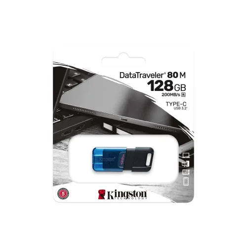 Памет USB-C 3.2 128GB Kingston DataTraveler 80M черен/син, 2000740617330601 02 