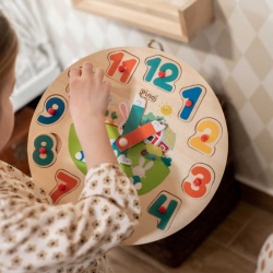 Дървен пъзел с дръжки Pino toys Часовник и числа 1-12, 3+ години