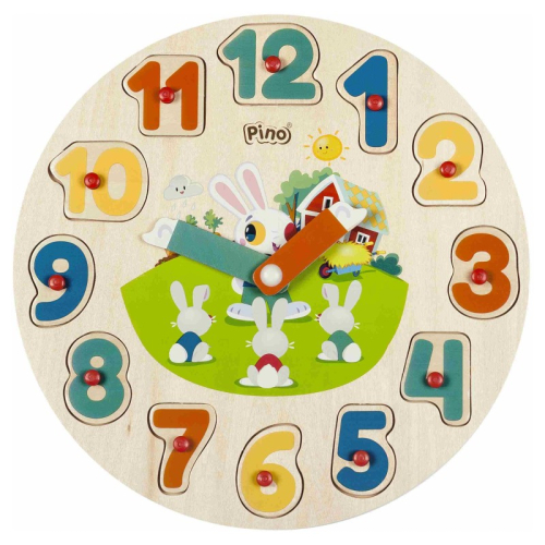 Дървен пъзел с дръжки Pino toys Часовник и числа 1-12, 3+ години, 2008606009255100 02 