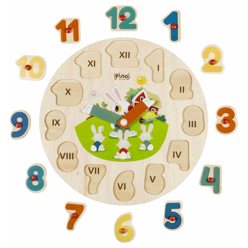 Дървен пъзел с дръжки Pino toys Часовник и числа 1-12, 3+ години, 2008606009255100 03 