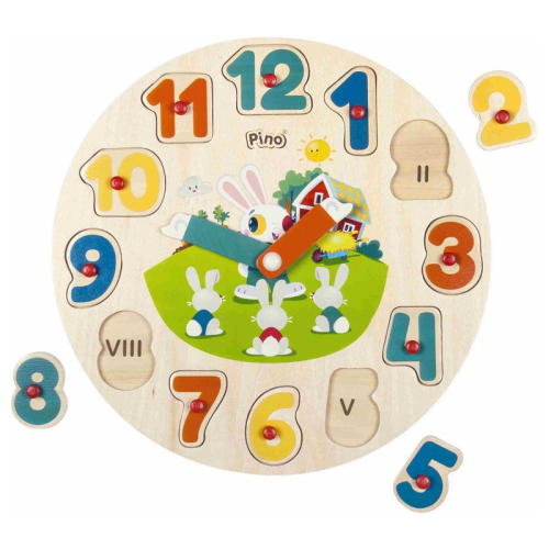 Дървен пъзел с дръжки Pino toys Часовник и числа 1-12, 3+ години, 2008606009255100 04 