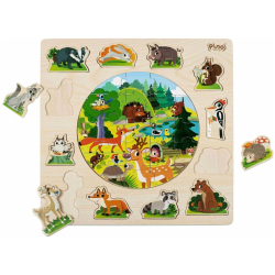 Дървен логически пъзел Pino toys Горски животни, 2+ години