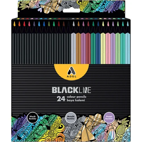 Моливи цветни Adel Blackline Mixed 24цв, 1000000000043065