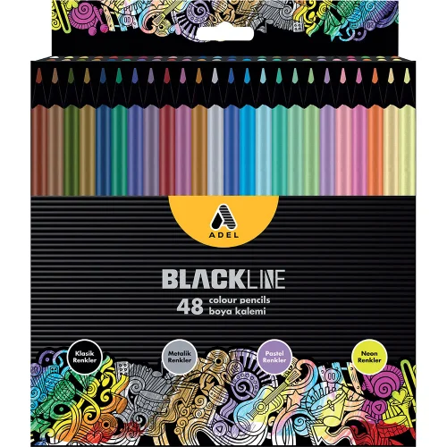 Моливи цветни Adel Blackline 48цв дълги, 1000000000043066