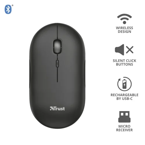 Trust Wireless mouse Puck, Black, Silent, 2008713439240597