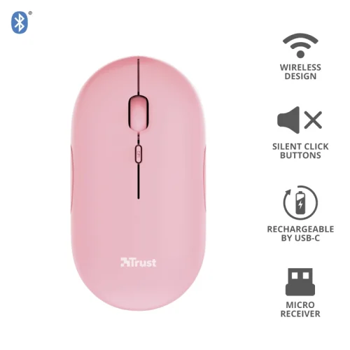 Trust Wireless mouse Puck, Pink, Silent, 2008713439241259