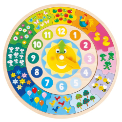 Дървен пъзел New classic Toys Часовник  2 в 1, 2+ години