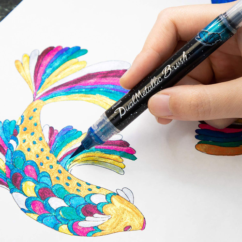 Маркер четка Pentel Dual Metallic син/зл, 1000000000041356 03 