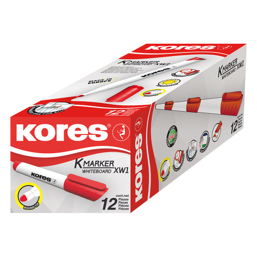 Kores XW1 Whiteboard Marker round Red, 1000000000100135 06 