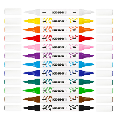 Acrylic markers KORES two tips 12 colors, 1000000000050966